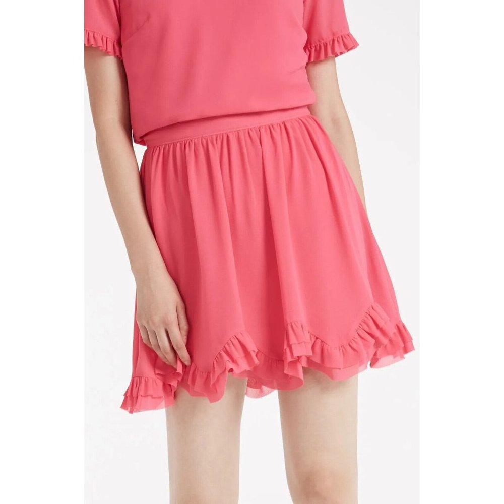 Milly Jess Chiffon Mini Skirt Punch Hot Pink Ruffle Hem Women's Petite Xs $250
